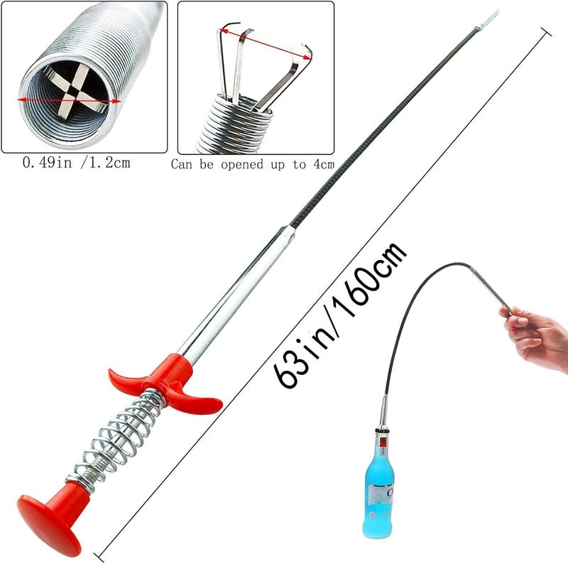 Domejo Drain Snake, Drain Clog Remover - Gutter Cleaning Tools Drain Cleaner for Toilet Sewer Shower Kitchen Bathroom Tub Clogged Drains Opener Cleaning Tool, Flexible Grabber Claw Pick Up Reacher (63 inch) - Image 2
